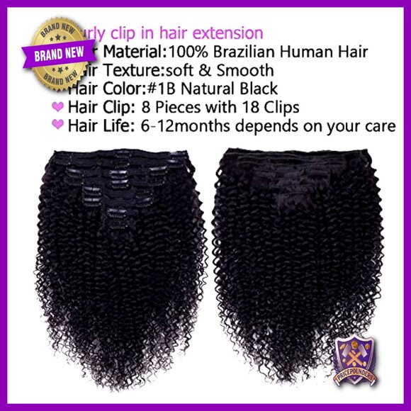 14 Inch Clip In Human Hair Extensions 8 Piece Set 120g Kinky Curly main image 4